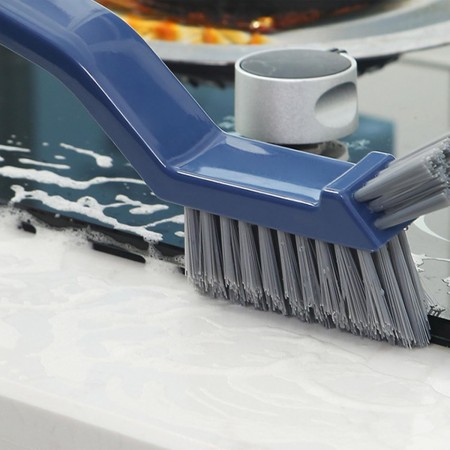 Perie 3in1 de Curatat Podele si Rosturi, Flippy, Lungime Maner 28 cm, Peri din PP, Otel si Plastic, Cleste pentru Scame si Par Inclus, Albastru