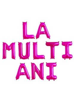 Set 10 Baloane din Folie Metalizata, Flippy, Figurine Litere, Model La multi ani, Tema Aniversare, 40 cm, Ambalaj Individual, Pai Inclus,  Umflare cu Aer sau Heliu, Roz
