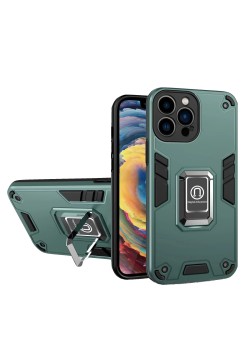 Husa Iron Warriors pentru iPhone 14 Pro Max, Flippy,  Hybrid Ring Holder Kickstand, Verde inchis