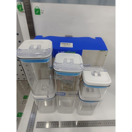 Cutii de Depozitare Alimente, Flippy, Set din 5 Cutii de tip Container, 1x0.5 l, 2x0.8 l, 1x1.2 l, 1x1.9 l, Recipiente pentru Cereale in Bucatarie,  Transparente cu Capac Albastru-Alb