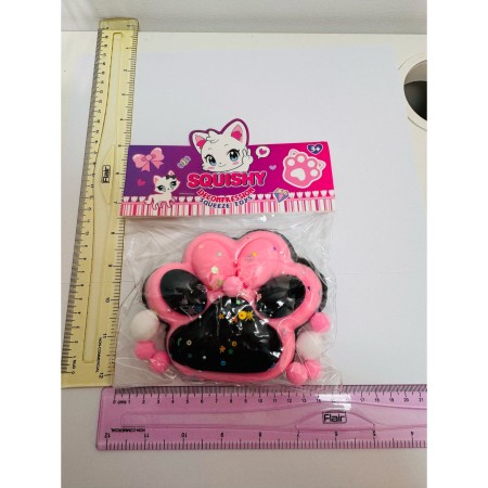 Jucarie Antistres Squishy, Flippy, cu Revenire Lenta, Model Labuta de Pisica, cu Stelute, 12 cm, 220g, Pinch Family, Ambalaj Transparent, Roz Negru