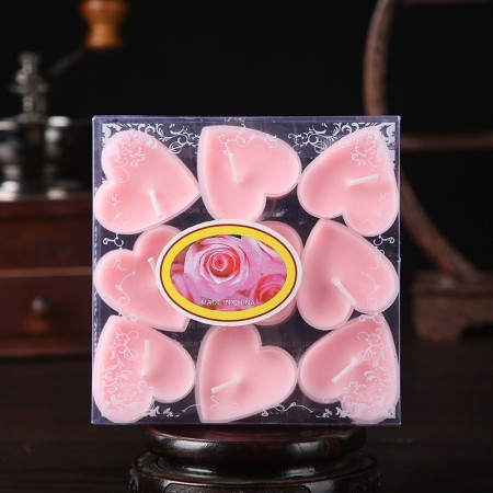 Set 9 Lumanari in Forma de Inima, Flippy, pentru Ziua Indragostitilor, Aroma de Trandafiri, Ardere 3.5 h, din Parafina, 4 x 2 cm, Roz