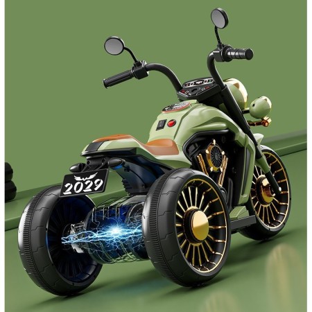 Tricicleta Electrica pentru Copii, Flippy, cu 2 Acumulatoare 380*2, 6V 4.5, Telecomanda, Bluetooth, Sistem Anti-Rasturnare, Sistem de Lumini si Sunet, 6-8 Ani, 93 x 48 x 63 cm, Verde Negru