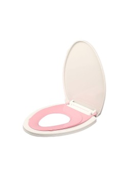 Capac de Toaleta cu Reductie 3 in 1, Flippy, pentru Copii +3 Ani si Adulti, Coborare Lenta si Silentioasa, Instalare Usoara, din PP5 , in Forma de V, Alb/Roz