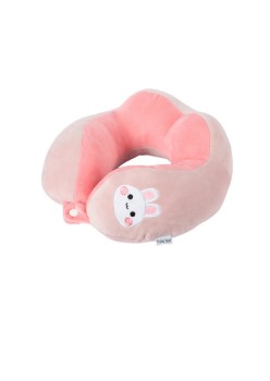 Pernă de Călătorie Ergonomică pentru Gât și Cap, Bumbac Moale, Suport Confortabil, Model Brodat Iepure, 28x28x10 cm, Roz