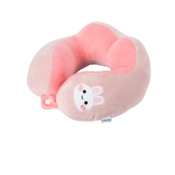 Pernă de Călătorie Ergonomică pentru Gât și Cap, Bumbac Moale, Suport Confortabil, Model Brodat Iepure, 28x28x10 cm, Roz