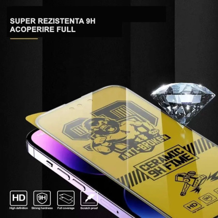 Folie de protectie Ceramica Flippy®, Transparenta HD, 9H, pentru Apple iPhone 15 Pro margini negre