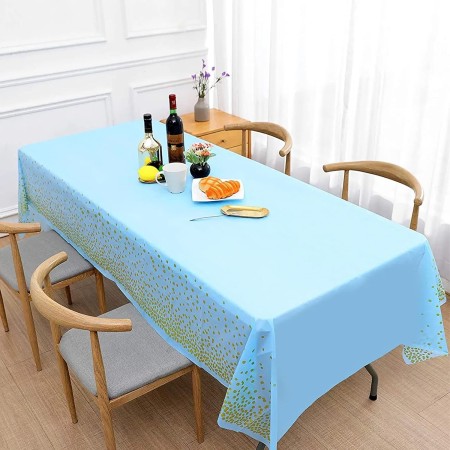 Fata de Masa, Flippy, din PEVA, Imprimeu Buline Aurii, 137 x 274 cm, Impermeabila, Fara Pete, Curatare Rapida, Albastru