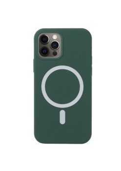 Husa MagSafe liquid large hole magnetic shell pentru Apple iPhone 14 Pro Max, Full Cover, Liquid Silicone, Magnetica, Incarcare Wireless, Flippy, Verde