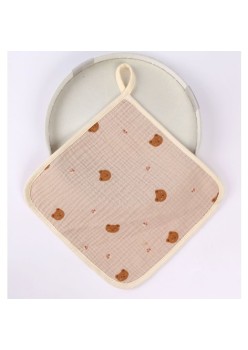 Prosop Absorbant din Bumbac pentru Bebelusi, Flippy, 25x25 cm, Model Ursuleti, cu Agatatoare, Roz