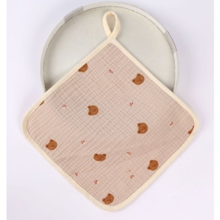 Prosop Absorbant din Bumbac pentru Bebelusi, Flippy, 25x25 cm, Model Ursuleti, cu Agatatoare, Roz