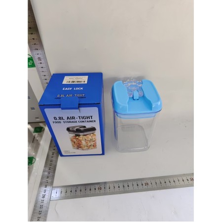 Cutie de Depozitare Alimente, Flippy, tip Container, 0.8L, 10x10x15.5 cm, Recipiente pentru Cereale in Bucatarie,  Transparente cu Capac Albastru