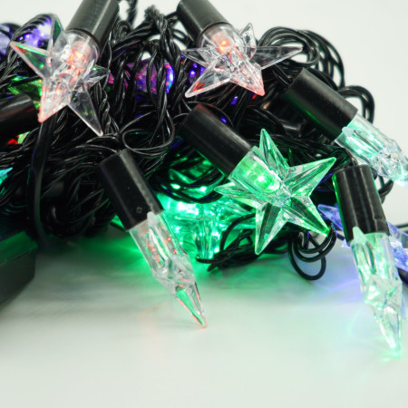 Instalatie de Craciun cu Model Stelute, Liniara RGRB, 10 m, 220V, 40 LED, Interconectabila, Fir Negru, multicolor