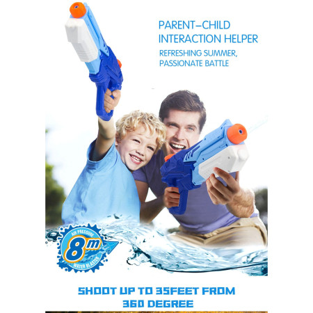 Pistol cu Apă pentru Copii, 6+ ani, cu Rezervor de 600ML, Jet Puternic, Ideal pentru Piscină și Plajă, Albastru