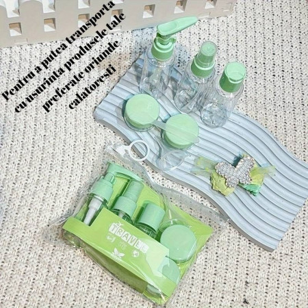 Set Recipiente pentru Cosmetice, Flippy, 5 Piese, cu Gentuta, pentru Calatorii, Reutilizabile, Verde, Material Plastic, 40 ml, 10g