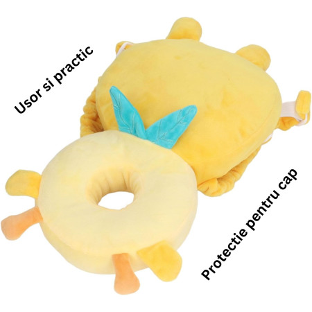 Rucsac cu Pernă de Protecție pentru Cap, Design Girafă, Suport Ergonomic pentru Bebeluși, 33x6x19 cm, 180 g, Galben