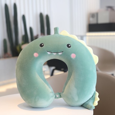 Pernă TravelDino, Suport Ergonomic pentru Gât și Cap, Spumă cu Memorie, 30x30 cm, Sistem de Prindere cu Capse, Verde