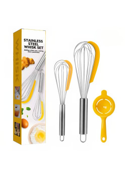 Set 3 ustensile pentru bucatarie Flippy, 2 teluri, un separator oua, inox/silicon, Galben