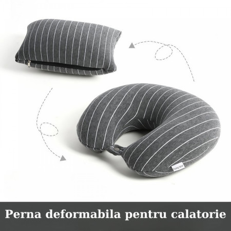 Pernă de Călătorie 2în1, Design Versatil cu Particule de Spumă cu Memorie, Confort Ergonomic, Gri
