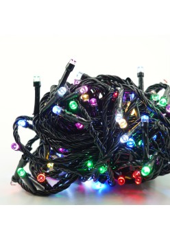 Instalatie de Craciun muzicala tip liniara, 8 jocuri de lumini, 10 m din care 1 m cablu priza 220V, 100 LED, controler, fir negru, multicolor