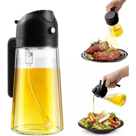 Recipient Ulei, Flippy, 2in1, Functie Spray/Turnare, din Sticla, 470 ml, Fara Scurgere, Negru