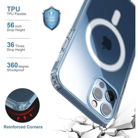 Husa protectie Flippy pentru iPhone 13 Mag Safe, 2 in 1 incarcare si magnet, Silicone, Transparenta