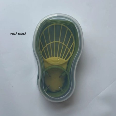 Recipient de Depozitare Avocado 5in1, Flippy, Etans, pentru Frigider, din Plastic, Dispozitiv de Taiat, Curatat, Feliat, 14x4x7 cm, Verde