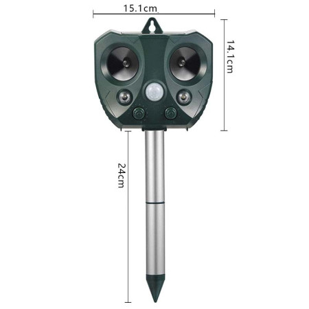 Aparat Solar LED cu Ultrasunete, Anti Animale Mari și Mici, Anti Rozătoare și Insecte, Lumini Roșii/Albe, IPX Rezistent, 15x14x24 cm, Verde