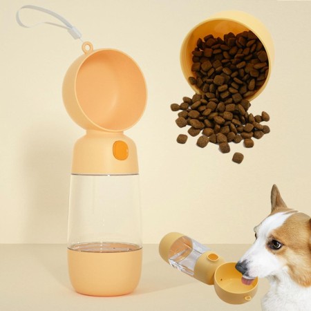 Sticla Animale, Flippy, Portabila, pentru Hrana si Apa, din ABS, 400 ml/182 ml, 25.5 x 8 x 9 cm, Galben