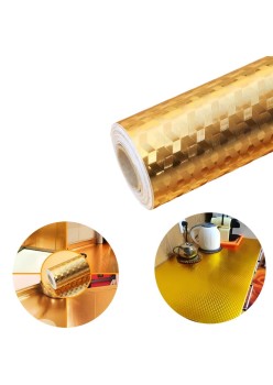 Autocolant de Bucatarie, Flippy, Autoadeziv, Impermeabil, Rezistent la Temperaturi Ridicate, din PVC, 60 x 100 cm, Model Cub 3D, Auriu