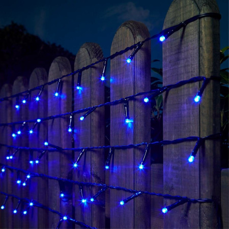 Instalatie de Craciun 8 jocuri de lumini, controler, liniara, 17 m, din care 1 m cablu priza 220V, 200 LED, fir negru, albastru