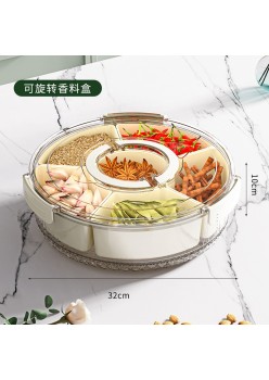 Six-grid kitchen sealed spice storage box with handles - Color: Six-grid rotatable storage box with handles