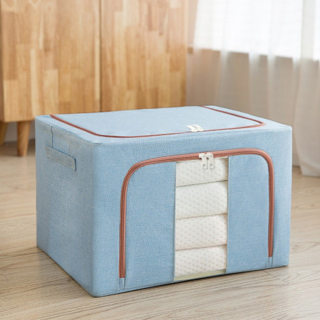 Cutie de Depozitare Pliabilă Premium, 100L, Textil, Cadru Metalic, Fermoar de Închidere, Fereastră Frontală, 60x42x40 cm, Bleu