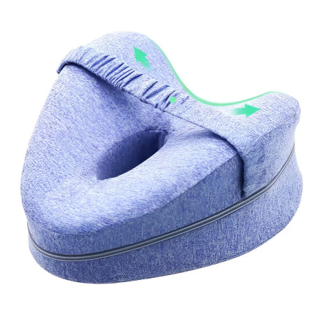 Pernă Ortopedică pentru Picioare, Suport Ergonomic în Formă de Inimă, Spumă cu Memorie, Curea Anti-Cădere, 25x23x13 cm, Albastru