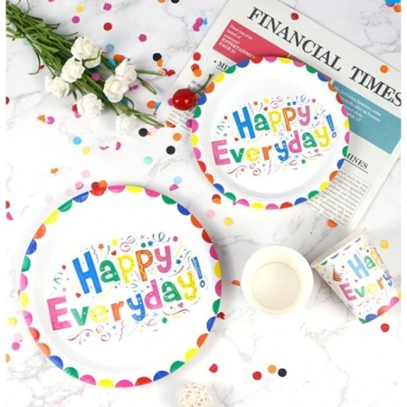 Set 10 Farfurii Happy Everyday, Flippy, 23 cm, din Hartie 300 g, Multicolor