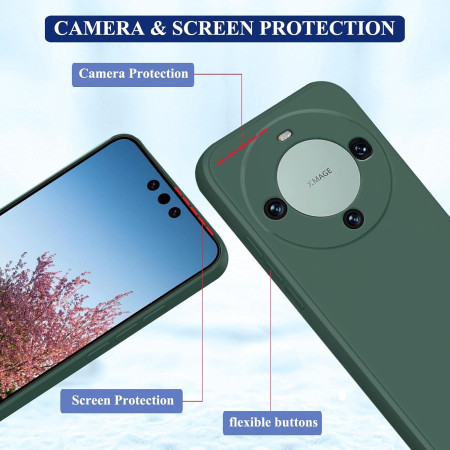 Husa de Protectie, Flippy, pentru Huawei Mate 60 Pro, Liquid Silicone, cu Microfibra pe Interior, Protectie Antisoc, Compatibil Incarcare Wireless, Verde