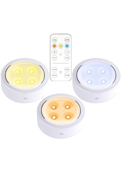 Set de 3 Lampi Led Flippy, Fara Fir, Cu Baterii, 3 Culori de Lumina, cu Telecomanda, din Plastic, Alb