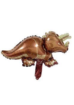 Balon din Folie Metalizata, Flippy, Mini Figurine Dinozauri, Model Triceratops, Tematica Aniversare, 47x32 cm, Ambalaj Individual, Pai Inclus, Umflare cu Aer sau Heliu, Multicolor