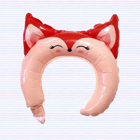 Balon din Folie Metalizata, Flippy, Tip Coronita cu Urechi, Model Vulpe, Ambalaj Individual, Pai Inclus, Umflare cu Aer sau Heliu, 27 x 29 cm, Rosu