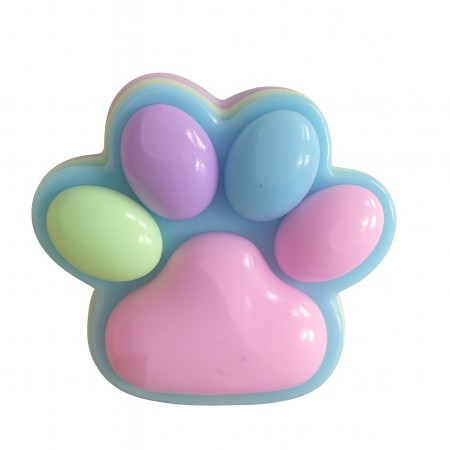 Jucarie Antistres Squishy, Flippy, cu Revenire Lenta, Labuta de Pisica Pufoasa, 8.5 x 7.5 cm, Ambalaj Transparent, Albastru Roz deschis