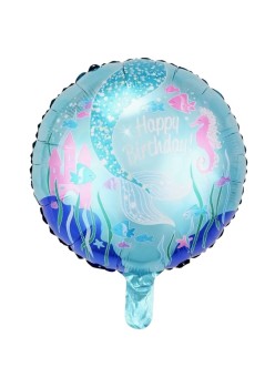 Balon din Folie Metalizata, Flippy, Mini Figurina Rotunda, Model Caluti de Mare, Happy Birthday, Tematica Aniversare, 45 cm, Ambalaj Individual, Pai Inclus, Umflare cu Aer sau Heliu, Multicolor