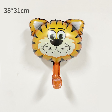 Balon din Folie Metalizata, Flippy, Mini Figurine Animalute, Model Tigru, Tematica Aniversare, 38x31 cm, Ambalaj Individual, Pai Inclus, Umflare cu Aer sau Heliu, Multicolor