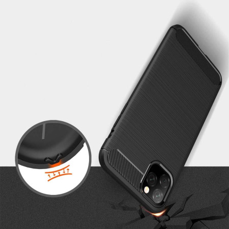 Husa HTPMAG de telefon de tip Carbon, Premium Protect, Armor, Apple iPhone 11 Pro / XI Pro, Finisaj metalic, Negru