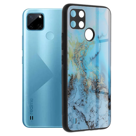 Husa Glaze Glass Care compatibila cu Realme C21Y, Slim Glow, HTPMAG, Blue Ocean