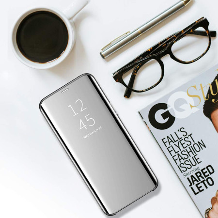 Husa Kickstand Mirror Effect, Functie de stand compatibila cu Apple iPhone XS Max , Silver , Clear LCD Screan Cover