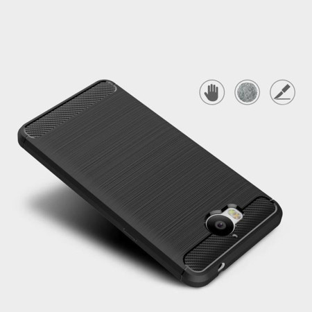 Husa de telefon Carbon Premium Protect, Huawei Y5 2017, 6 nivele de protectie, Finisaj metalic, Slim, Black