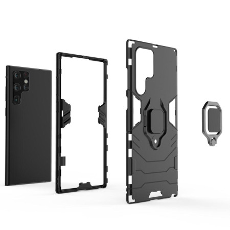 Husa compatibila cu Samsung Galaxy S22 Ultra, Inel rotativ si Magnet integrat, Brave Armor, Black