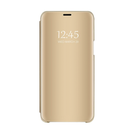 Husa Kickstand Mirror Effect, Functie de stand, Huawei P30 Pro, Gold, Clear LCD Screan Cover