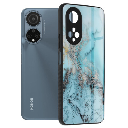Husa Glaze Glass Top G compatibila cu Huawei Honor X7, Slim Glow, HTPMAG, Blue Ocean