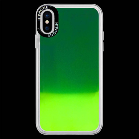 Husa Neon Htphone compatibila cu Apple iPhone X/XS, Glow In The Dark, Blue Only Good Vibes